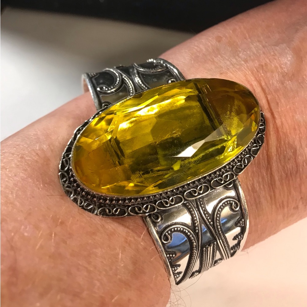 Citrine Stamped 925 Sterling Silver Cuff Bracelet